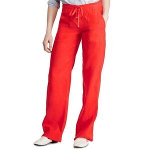Lauren Ralph Lauren Wide Leg‎ Linen Pants size 12 Coral Red/Orange Coastal
